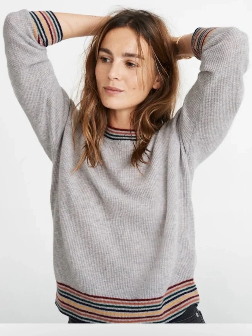 Madewell Cashmere Rainbow Trim Crewneck Sweater